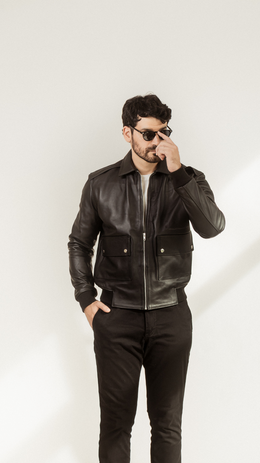THE AVIATOR LEATHER JACKET NEGRO