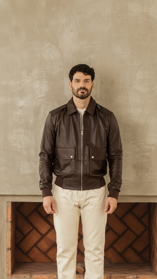 THE AVIATOR LEATHER JACKET CHOCOLATE